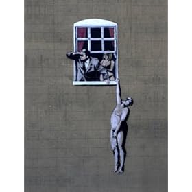 Banksy Box Canvas A2 Cheating wife man hanging from Window Graffiti