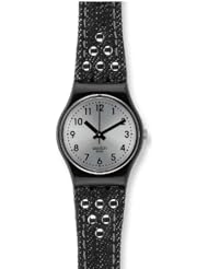Swatch LB171 rock rivet silver dial textile leather strap women watch NEW