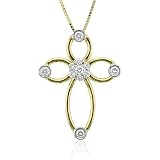 14k Two Tone Gold 4 Leaf Flower Drop Diamond Pendant Necklace (G-H, SI-I, 0.27 carat)