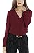 Urban CoCo Womens V Neck Ruffled Shoulder Business Causal Chiffon Blouse Button Down Shirts (Large, Wine Red)