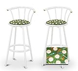 IMAGE OF 2 Golf Themed Fabric Specialty / Custom White Barstools with Backrest Set