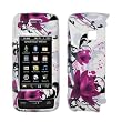 Premium White with Purple Flowers Design Snap-On Cover Hard Case Cell Phone Protector for LG Voyager VX10000 [Accessory Export Brand Packaging]