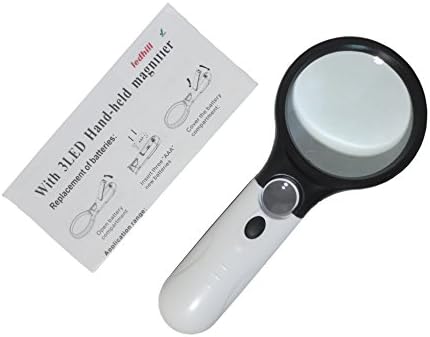 Ledhill® 45X Handheld Reading Magnifying Glass with 3-LED (Black with White)