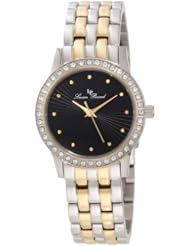 Lucien Piccard Womens 11696-SG-11 Monte Velan Black Textured Dial Two Tone Stainless Steel Watch