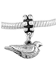 Sterling Silver Three Dimensional Turtle Dove Dangle Bead Charm