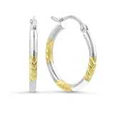 14K Two-tone Gold Diamond-Cut and Satin Fancy Hoop Earrings