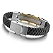 Men's Stainless Steel Genuine Leather Bracelet Bangle CZ Gold Tone Black
