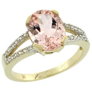 Revoni - Bague Femme - Or jaune 585/1000 (14 carats) - Diamants et Morganite ovale 2,4 cts - Taille 57