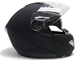 Flat Matte Black Flip Up Modular Motorcycle Street Sport Bike Dual Visor Full Face Helmet DOT (Large)