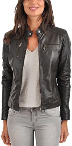 Leather Fashion Stores Women's Lambskin Leather Bomber Biker Jacket X-Large Brown