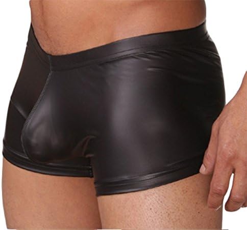 Solid Black/white/red Shiny Sheath Cheap Boxer Mens Underwear Boxer Men Leather Underwear (XXXL, Black)