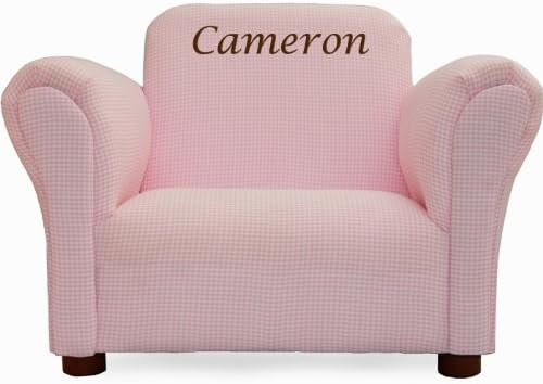 Little-Furniture Upholstered Personalized Kids Mini Chair Gingham color: pink gingham, thread color: hot pink, purple, green or white, Font: Block