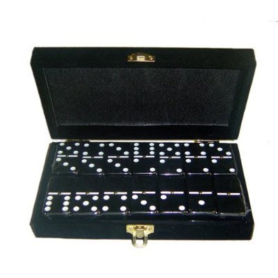Domino Double 6 Black Jumbo Tournament Professional Size w/Spinners in Elegant Black Velvet Box On Sale