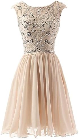 EndofApril Short Sweetheart Chiffon Formal Homecoming Party Dress With Beads US-12 Champagne
