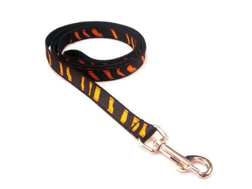 XSmall Tangerine/Black Zebra Dog Leash - Nylon Webbing: 1/2