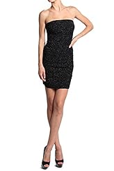 Strapless Fitted Stretchy Metallic/Polyester/Knit Bodycon Dress/Little Black Dress 