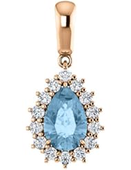 14K Rose Gold 9.00x6.00mm Pear Cut Sky Blue Topaz and Diamond Pendant -- LIFETIME WARRANTY