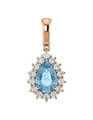 10K Rose Gold 9.00x6.00mm Pear Cut Sky Blue Topaz and Diamond Pendant -- LIFETIME WARRANTY