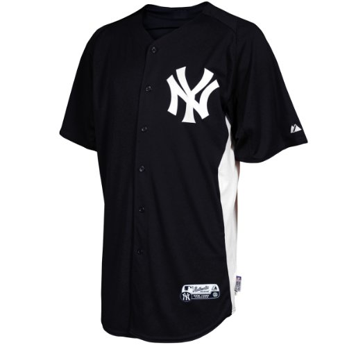 MLB Men's New York Yankees Short Sleeve Authentic Button Front Home Cool Base Batting Practice Jersey (Yankee Navy/White, Medium)