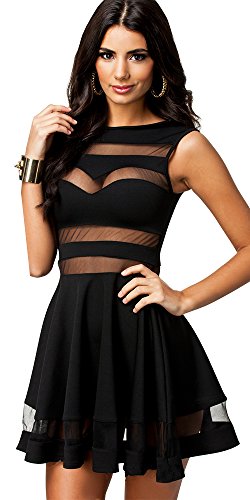 Babyonline® Women's Mesh See Through Sheer Skater Evening Cocktai Party Mini Dress
