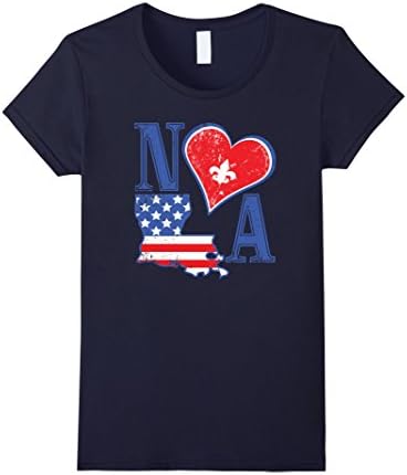 Women's I Heart NOLA (Red White &amp; Blue) - New Orleans Lovers t shirt Large Navy