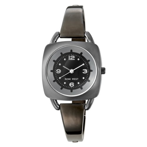 Nine West Womens NW1083BKGY Gun-Metal Square Bangle Bracelet Watch