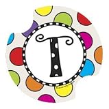 Polka Dotted Monogram T Carster Cupholder Coasters, Set of 2