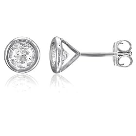 Sterling Silver Earrings Bezel Martini Set Round Cubic Zirconia CZ Solitaire Stud Earrings (0.9 ct.tw) - Ideal Gift For Mother Day, Anniversary, Engagement, Wedding, Birthday, For Her