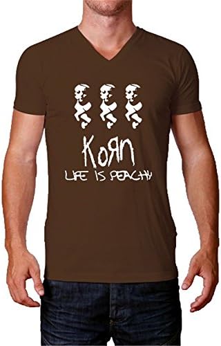 JoanT Korn Band Shirts Mens V Neck T Shirt A0222 Cotton Tshirt Brown M