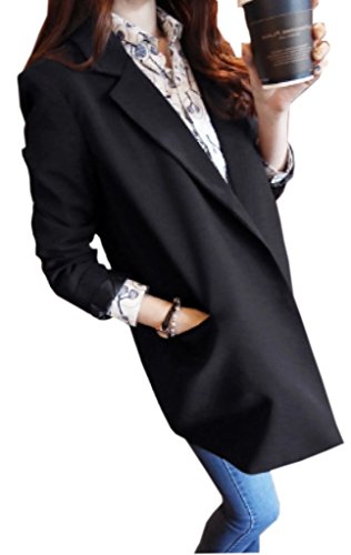 レディース 　流行　人気スタイルで　おしゃれ　セレブコーデ　アウター　テーラードジャケット　チェニック丈　薄いコート　ポケット付き　上着　おしゃれコーデ　黒・白限定　海外　セレブスタイル　トレンド　3サイズ：M L XL　『sunsunmarce限定・巾着袋付き』