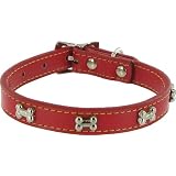 Give a Dog a Bone Leather Dog Collar by Kakadu Pet, Medium, 3/4 x 15 1/2, Red