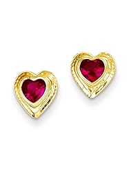 MadiK® 14k Yellow Gold Polished Red CZ Bezel Set in Heart Post Earrings