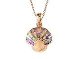 Rose Gold Over Sterling Silver Sealife Seashell Pendant with Created Pink Opal Inlay