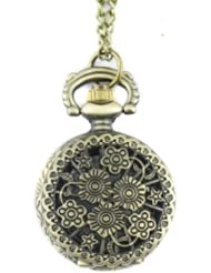 Youyoupifa Bronze Alloys Carve Vintage Flowers Patterns Quartz Pocket Watch(Unisex)
