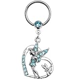 14 Gauge Aqua Gem Fairy Heart Dangle Captive Ring