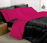 Viceroybedding 6pc Satin Duvet Cover Bed Set, Double, Reversible Black/ Cerise