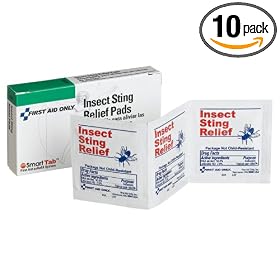 Click here to buy First Aid Only Insect Sting Relief Pad, 10-Count Boxes (Pack of 10) by First Aid Only.