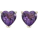 14K Yellow Gold Heart Shape Amethyst Prong Set Stud Earrings