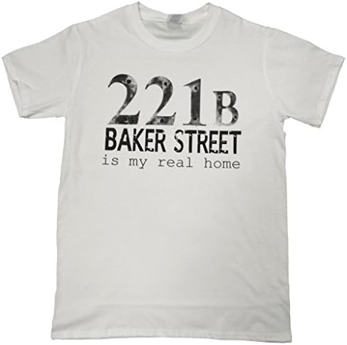 21 Century Clothing Men's 221B Baker Street Is My Real Home,Sherlock T-Shirt X-Large (46-48 inches) White