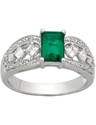 Sterling Silver Emerald-Cut Created Emerald Ring