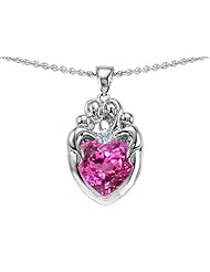 Original Star K (tm) Loving Mother Twins Family Pendant With 8mm Heart Created Pink Sapphire in .925 Sterling Silver