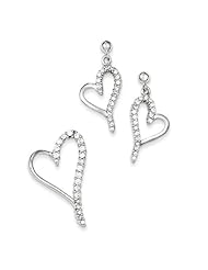 Sterling Silver Cz Heart Earring & Pendant Set