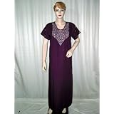 Birthday Gift Tyrian Purple Evening Dress Womens Cotton Kaftan Short Sleeve Resort Wear Dress Size L Free Shipping