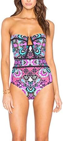 cnWay Women' One Piece Swimwear Bandeau Floral Print Backless Swimsuit Monokini