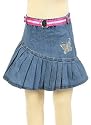Pleated Denim Skirt w/ Butterfly Applique