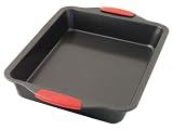Ready Steady Cook Square Non Stick Cake Tin with Silicone Handles Carbon Steel Black Red 20 cm