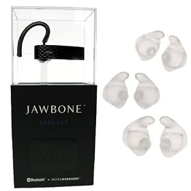 Combo of Black Jawbone II Bluetooth Headset with Noise Assassin in Retail Packaging and 3 pairs of Clear Jabra Ear Gels