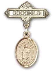 14K Gold Baby Badge with St. Grace Charm and Godchild Badge Pin