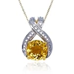 18k Yellow Gold Plated Sterling Silver Citrine 8mm and Diamond Accent Pendant, 18"