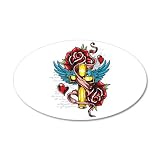 38.5x24.5O Wall Vinyl Sticker Roses Cross Hearts And Angel Wings